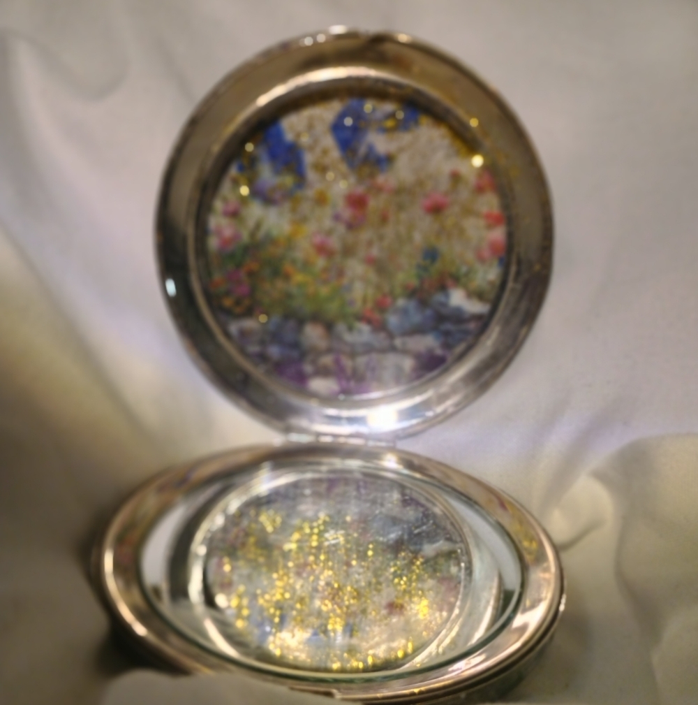 Floral Compact Mirror with Wild Flower  Accents